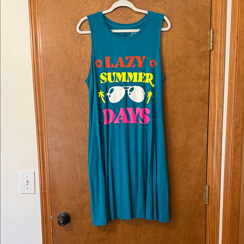 Time and Tru Teal Swim Coverup with Bold Print